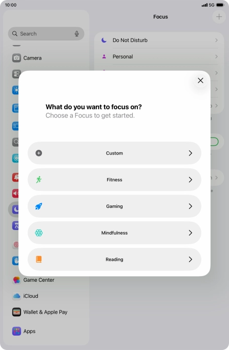 Press the required focus mode and follow the instructions on the screen to add the selected focus mode.