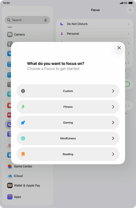 Press the required focus mode and follow the instructions on the screen to add the selected focus mode.
