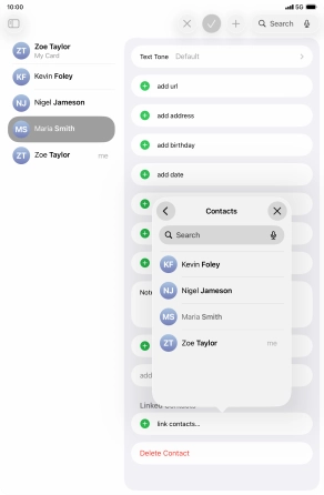 Press the required contact.