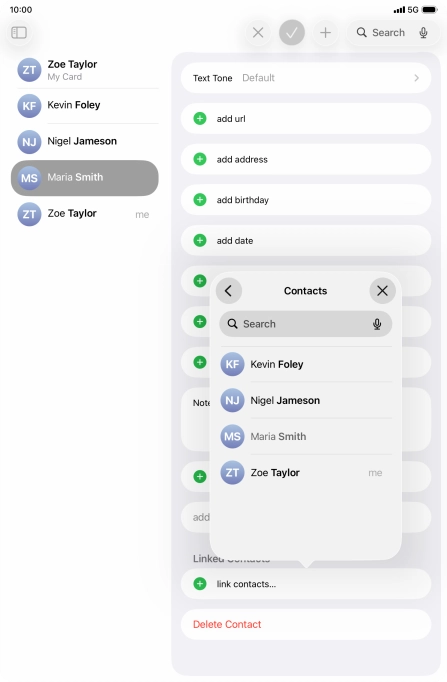 Press the required contact.
