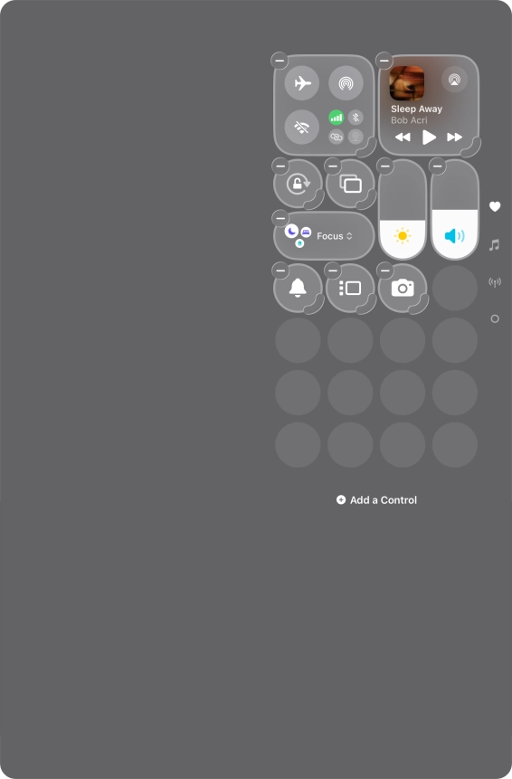 Press Add a Control and follow the instructions on the screen to add the required function to Control Centre.