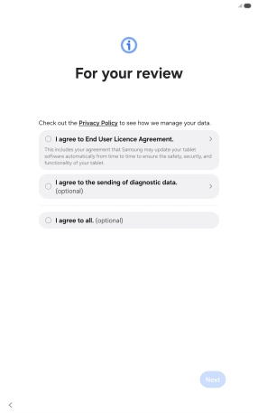 Press the fields next to the required settings to select them.