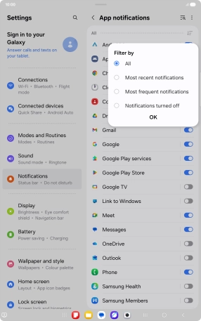 Press the required setting.