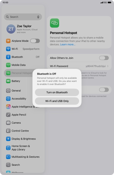 If Wi-Fi is turned on, press Wi-Fi and USB Only.
