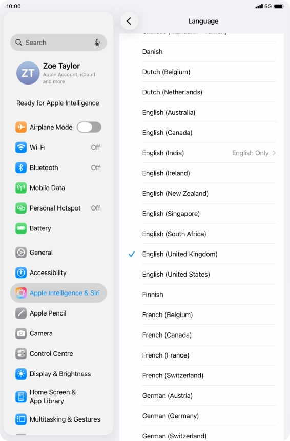 Press the required language.