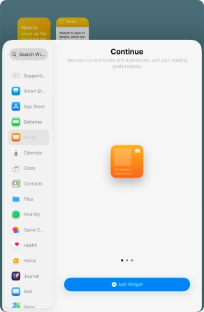 Slide your finger right or left on the screen to select the required widget size.