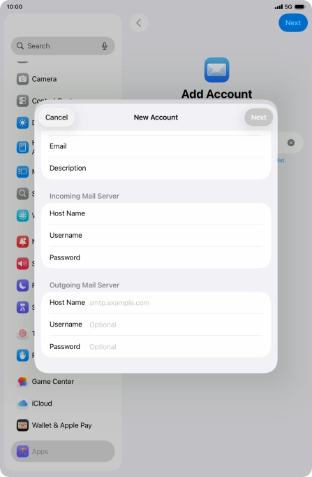 Press Host Name and key in the name of your email provider's outgoing server.