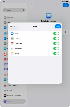 Press the indicators next to the required data types to turn synchronisation of each data type on or off.