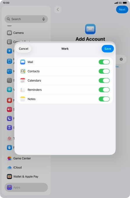 Press the indicators next to the required data types to turn synchronisation of each data type on or off.