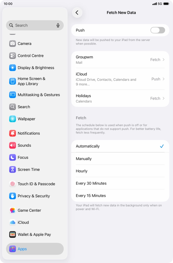 If you turn off the function, press the required setting.