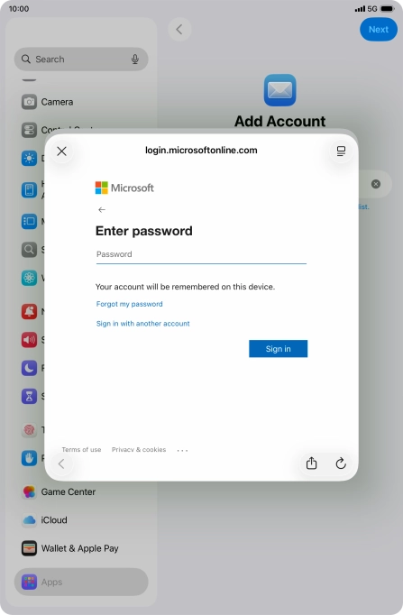 Press Password and key in the password for your email account.