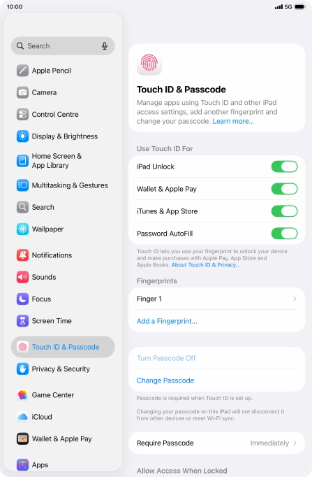 Press the indicators next to the required settings to turn them on or off.