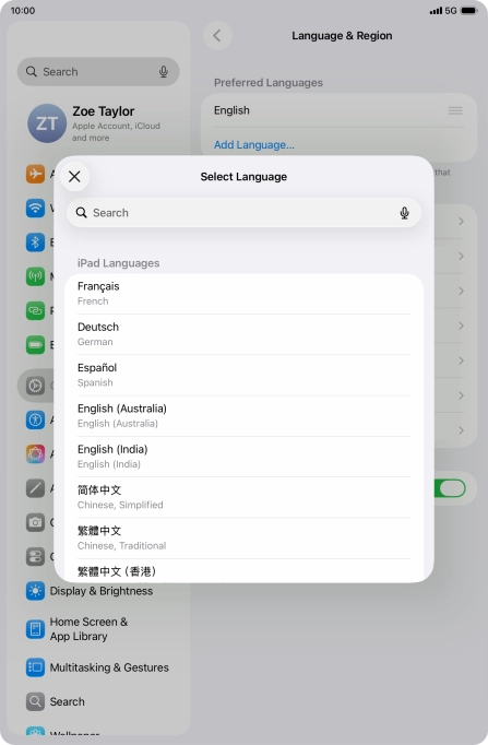 Press the required language.