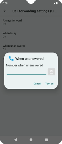 Key in (prefix) 5 (your phone number) and press Turn on.