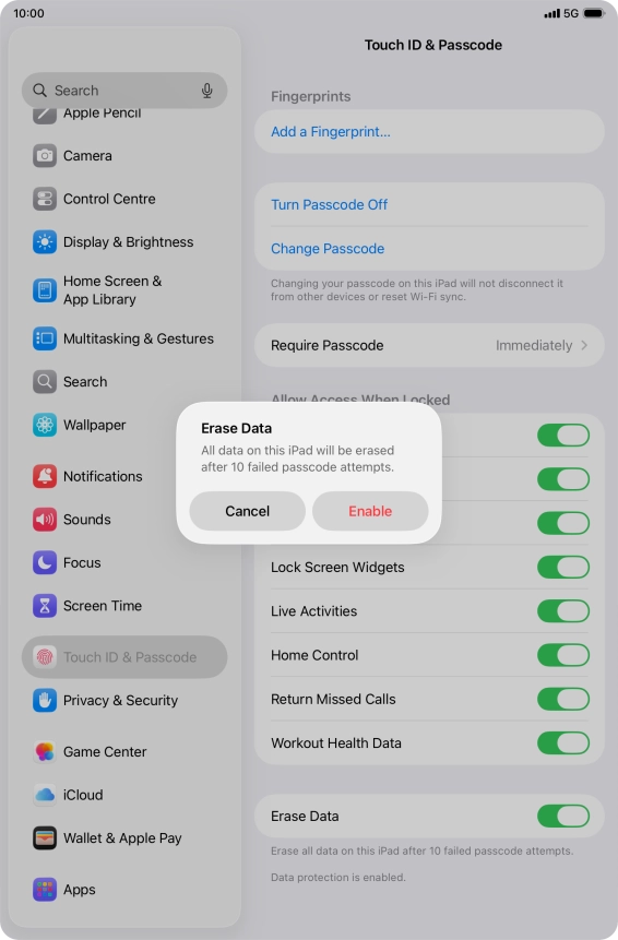 If you turn on the function, press Enable.