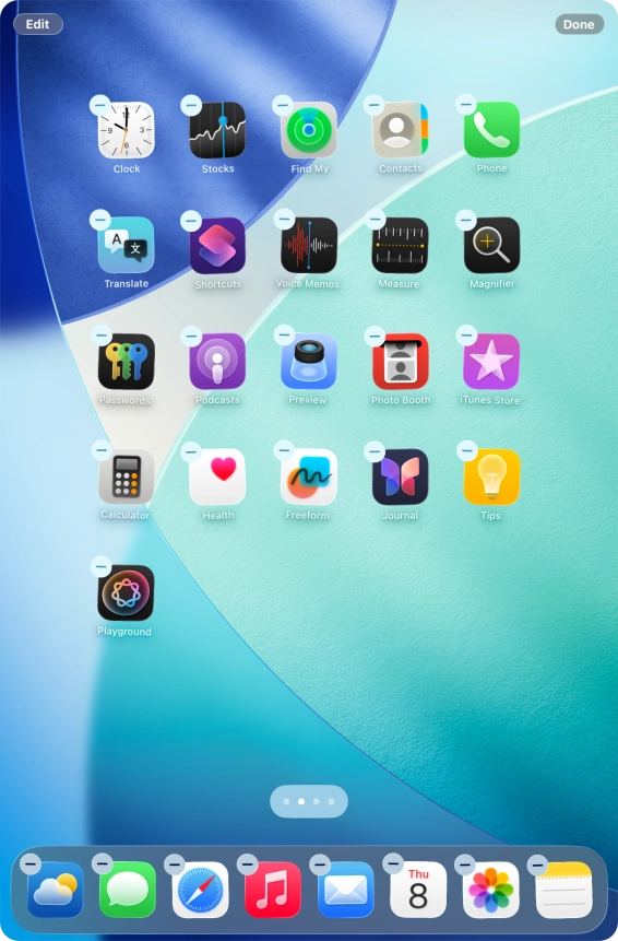 To remove an application from Dock, press and hold the required application and drag it upwards from Dock.