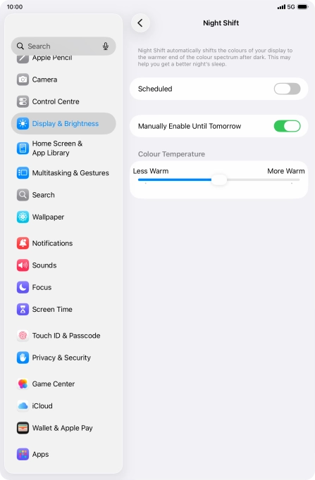 Press and drag the indicator below 