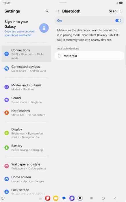 Press the required Bluetooth device and follow the instructions on the screen to pair the device with your tablet.