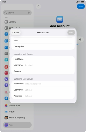Press Username and key in the username for your email account.