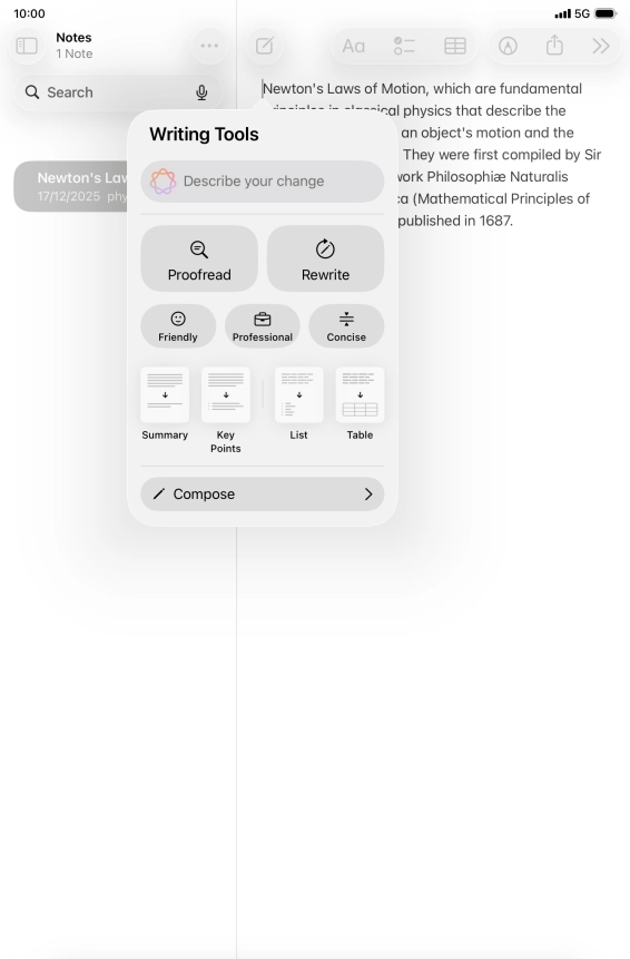 Press Describe your change and write in your own words how you would like the text to be rewritten. Follow the instructions on the screen to use the function.