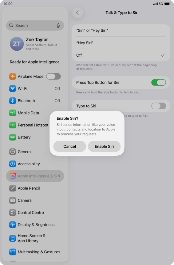 Press Enable Siri.