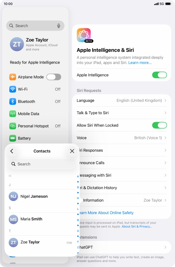 Press the required contact.