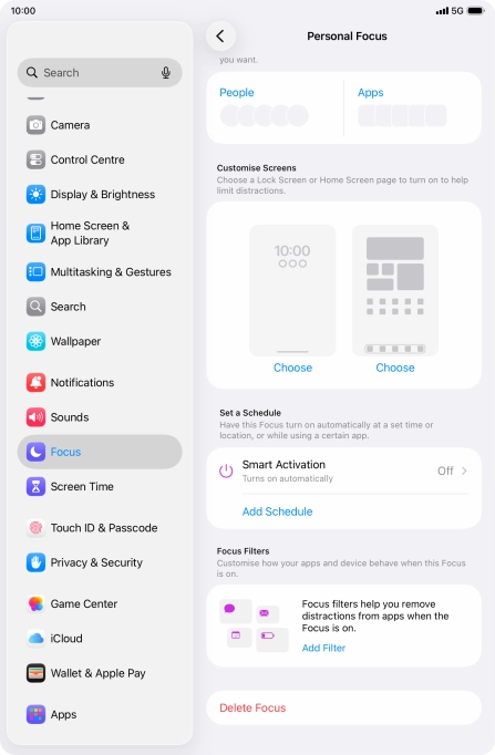 Press the required setting below 