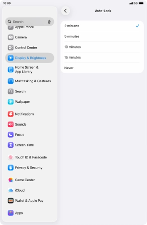 Press the required setting.