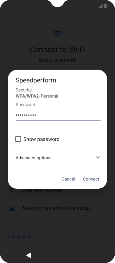 Key in the password for the Wi-Fi network and press Connect.