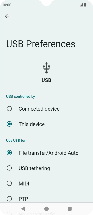 Press File transfer/Android Auto.