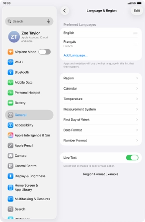 To subsequently select another language as the default language, press the move icon next to the required language and drag it to the top of the list.