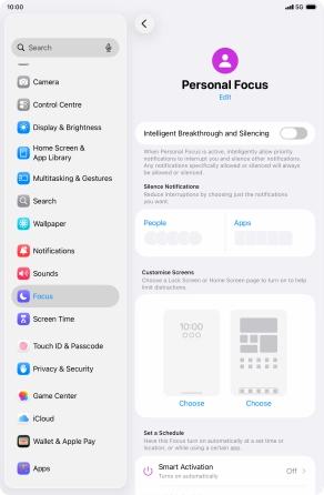 Press People and follow the instructions on the screen to select which contacts you would like to receive calls and notifications from when the selected focus mode is active.