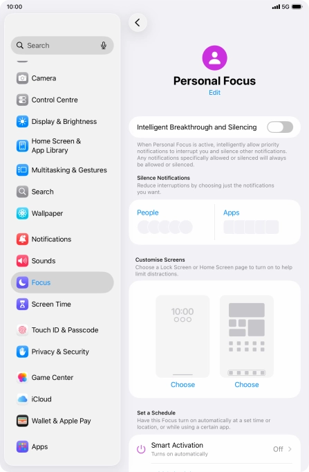 Press People and follow the instructions on the screen to select which contacts you would like to receive calls and notifications from when the selected focus mode is active.