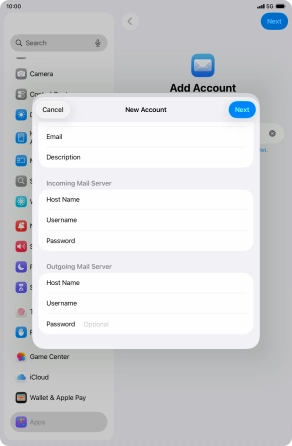Press Password and key in the password for your email account.