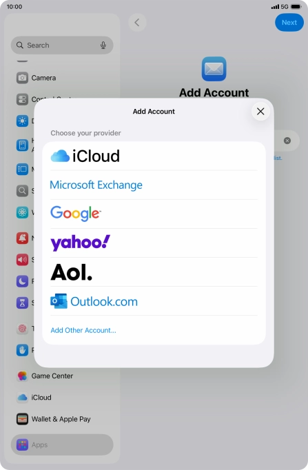 Press Add Other Account... and key in your email address.