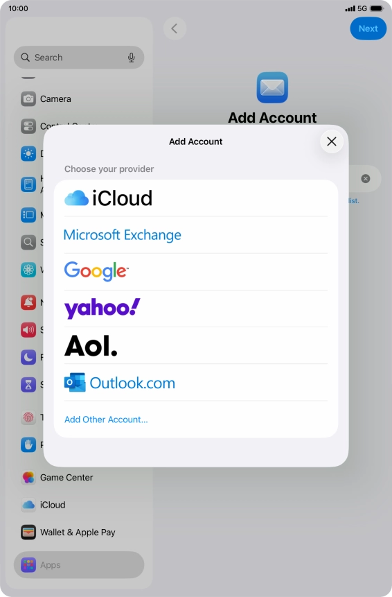 Press Add Other Account... and key in your email address.