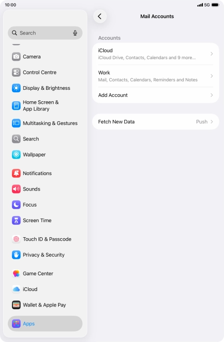 Press the name of the Exchange email account you've just set up.