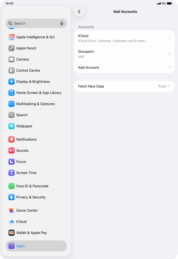 Press the name of the email account you've just set up.