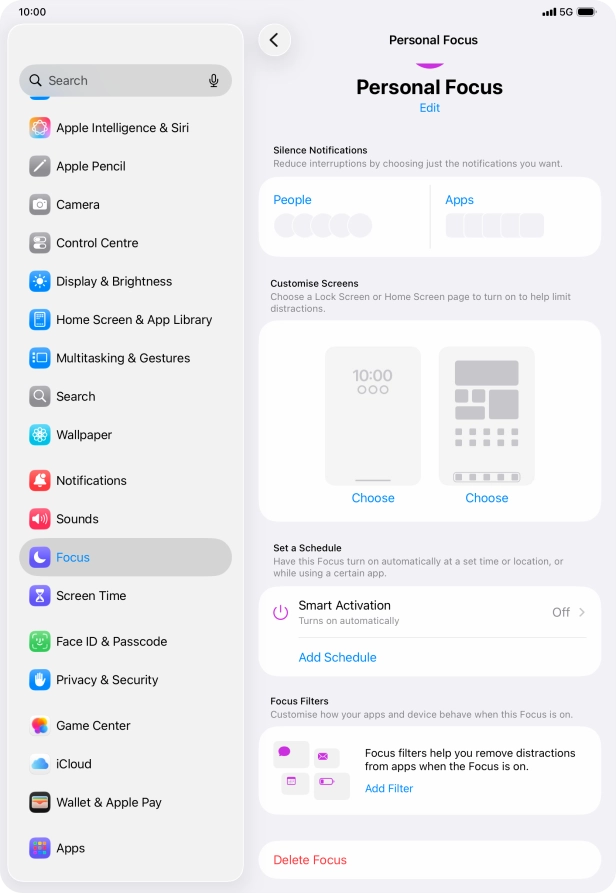 Press People and follow the instructions on the screen to select which contacts you would like to receive calls and notifications from when the selected focus mode is active.
