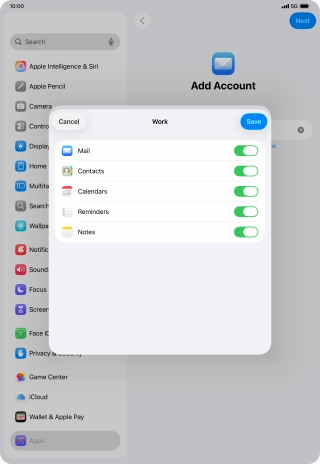 Press the indicators next to the required data types to turn synchronisation of each data type on or off.