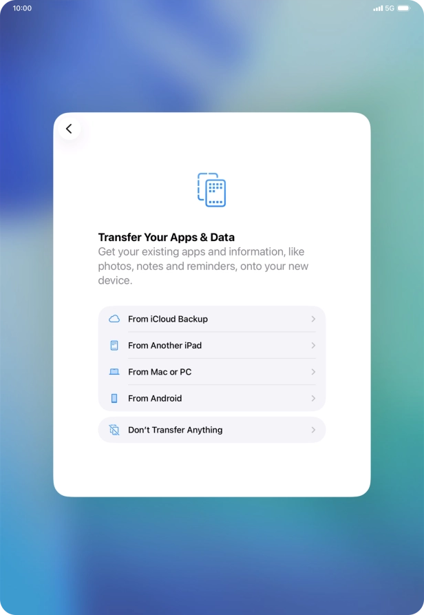 You can transfer the contents of an Android device to your tablet when it's activated for the first time and after a factory reset. When this screen is displayed, your tablet is ready to transfer content from an Android device.