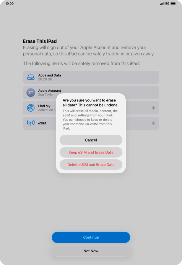 Press the required setting.