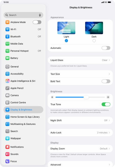 Press and drag the indicator below 