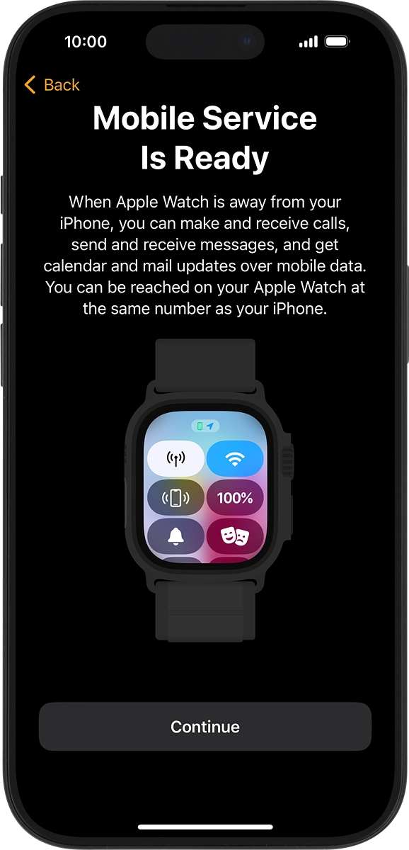 On your phone: If you've bought your Apple Watch from Vodafone, you already have a OneNumber Connectivity price plan and this screen should be displayed.