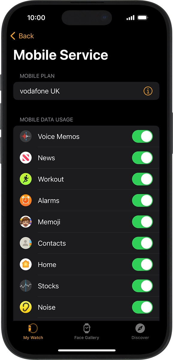 On your phone: The price plan will be activated once you’ve paired your Apple Watch and your phone and you should see this screen in the Watch app settings on your phone.