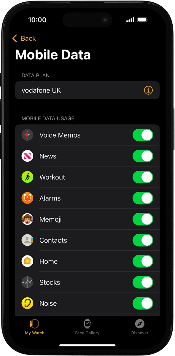 On your phone: The price plan will be activated once you’ve paired your Apple Watch and your phone and you should see this screen in the Watch app settings on your phone.