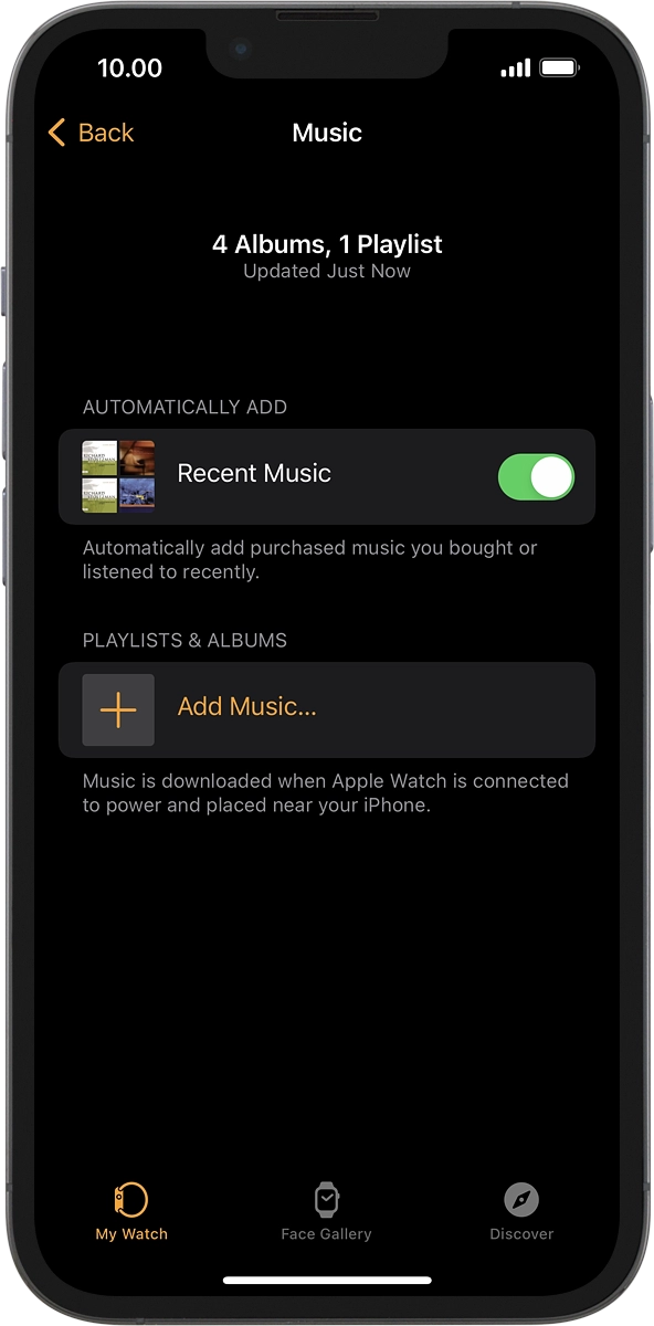 On your phone: Press Add Music... and go to the required playlist or album.