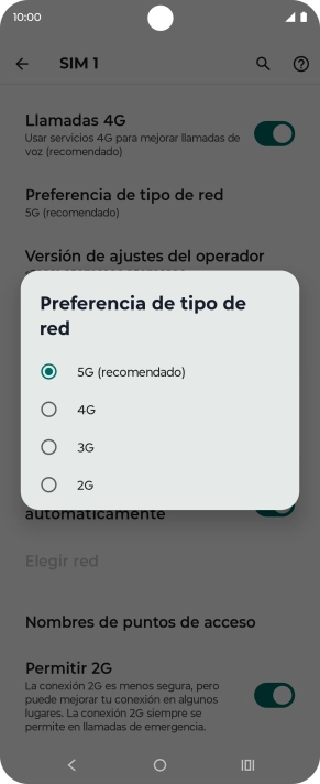 Pulsa el tipo de red deseado.