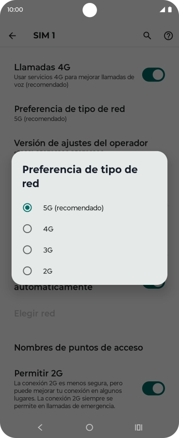 Pulsa el tipo de red deseado.