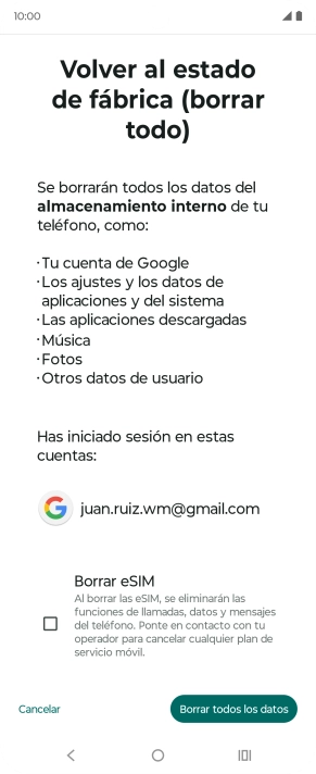 Pulsa Borrar todos los datos.